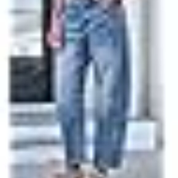 Mid Rise Barrel Jeans for Women Wide Leg Mid Waist Cropped Denim Pants Y2k Baggy - Picture 2 of 7